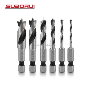 Hss 1/4" Quick Change Hex Shank Brad Point Stubby Wood Drill Bit Set